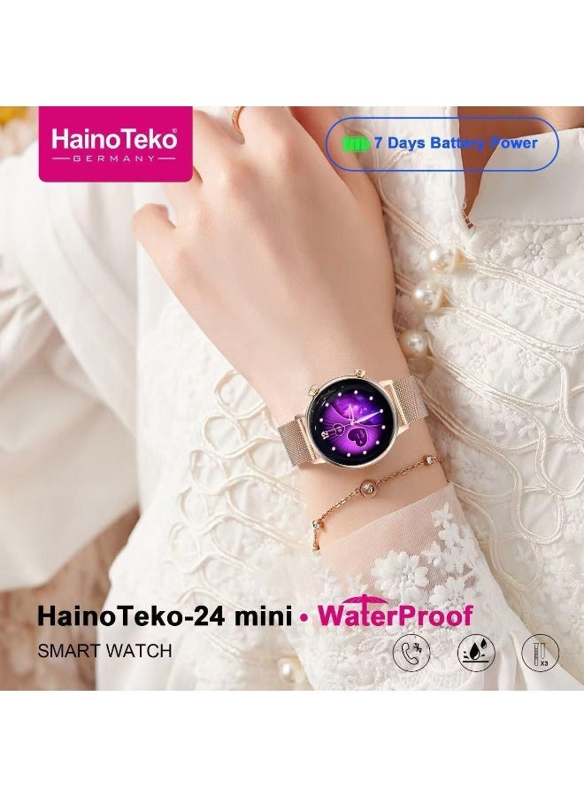 Haino Teko HainoTeko-24 Mini Waterproof Smart Watch With AMOLED Display 7-Day Battery Life and 3 Pair Straps Designed for Women Gold - Image 3